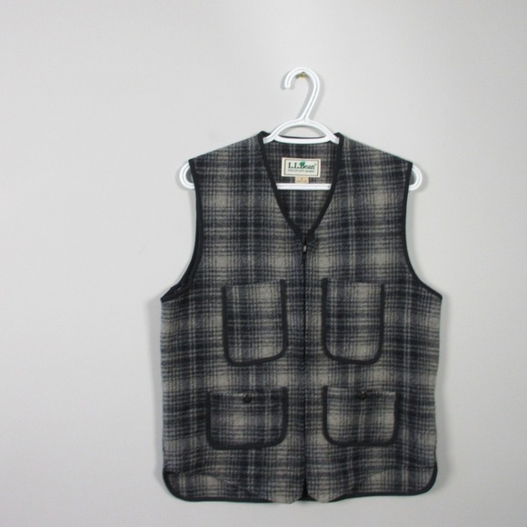 LL Bean Vintage Made in USA Plaid Zip Up Vest Women S Gray Wool Heritage 388 - Picture 1 of 13